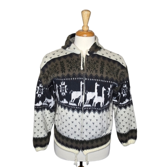 Vintage Wool Tejidos Ruminahui Alpaca Zip-up Hoodie Sweater Jacket Size S - Picture 4 of 9